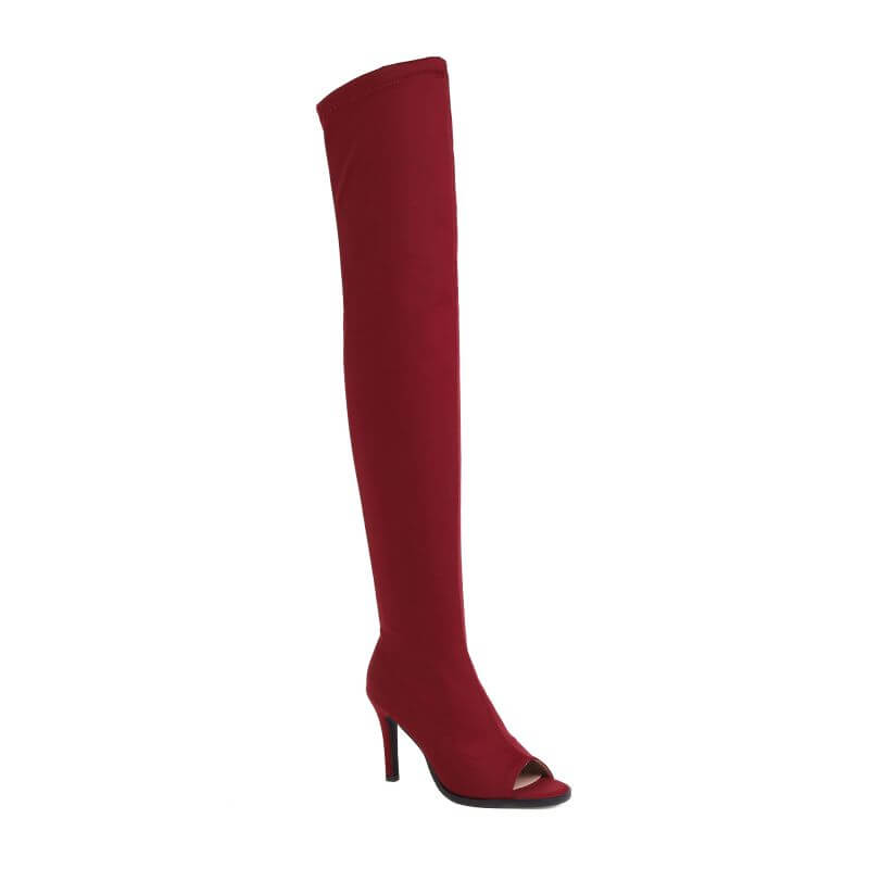 Stivali open-toe da donna rosso opaco
