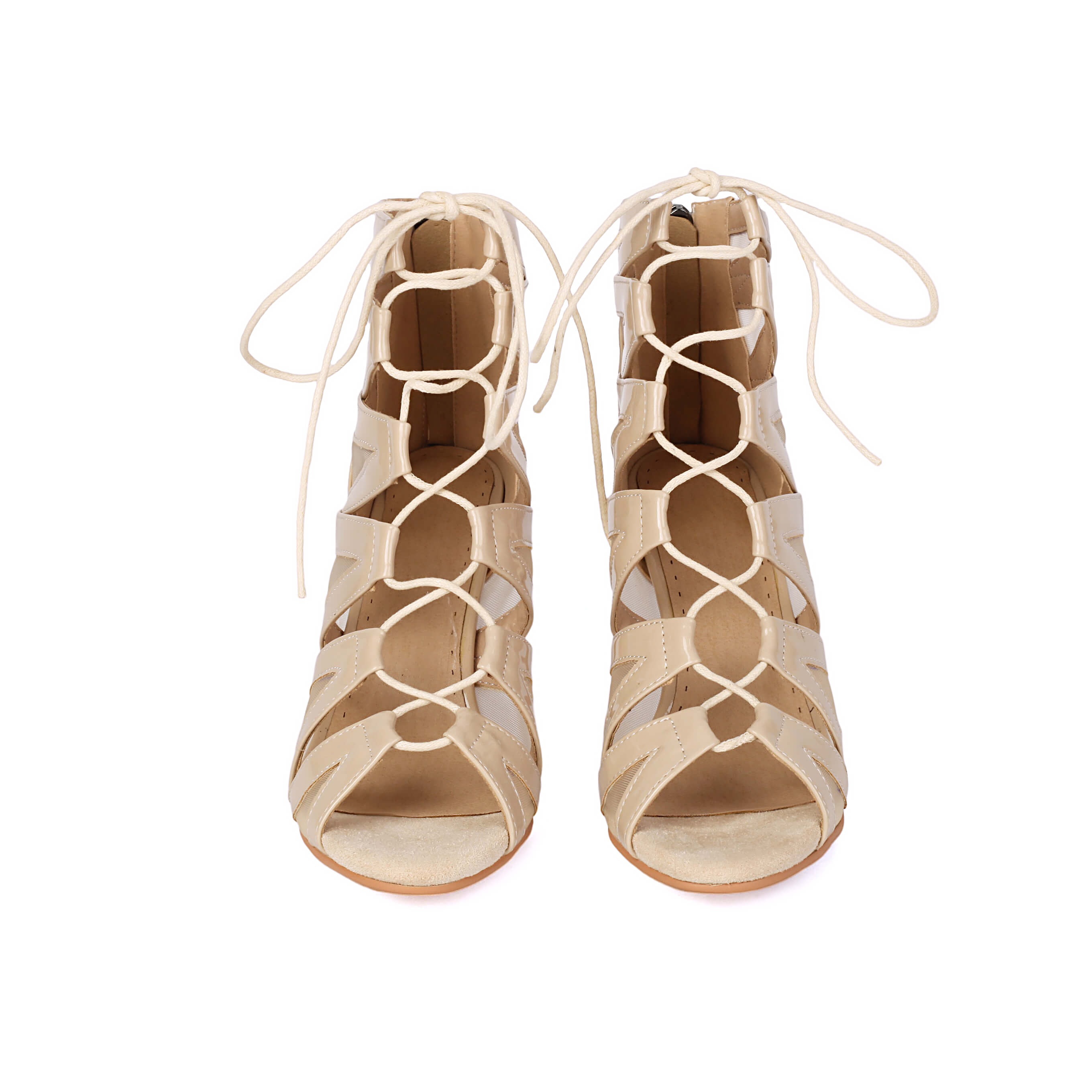 Stivaletti alla caviglia con lacci incrociati color albicocca