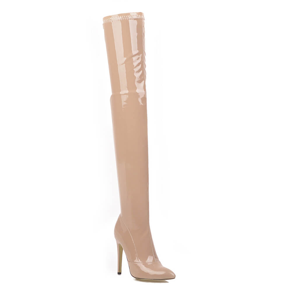 Stivali con tacco a spillo lunghi e sottili in vernice PU