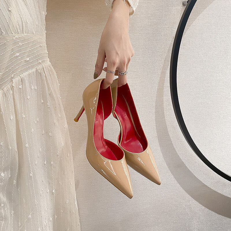 Stivaletti a spillo con scollo laterale color albicocca