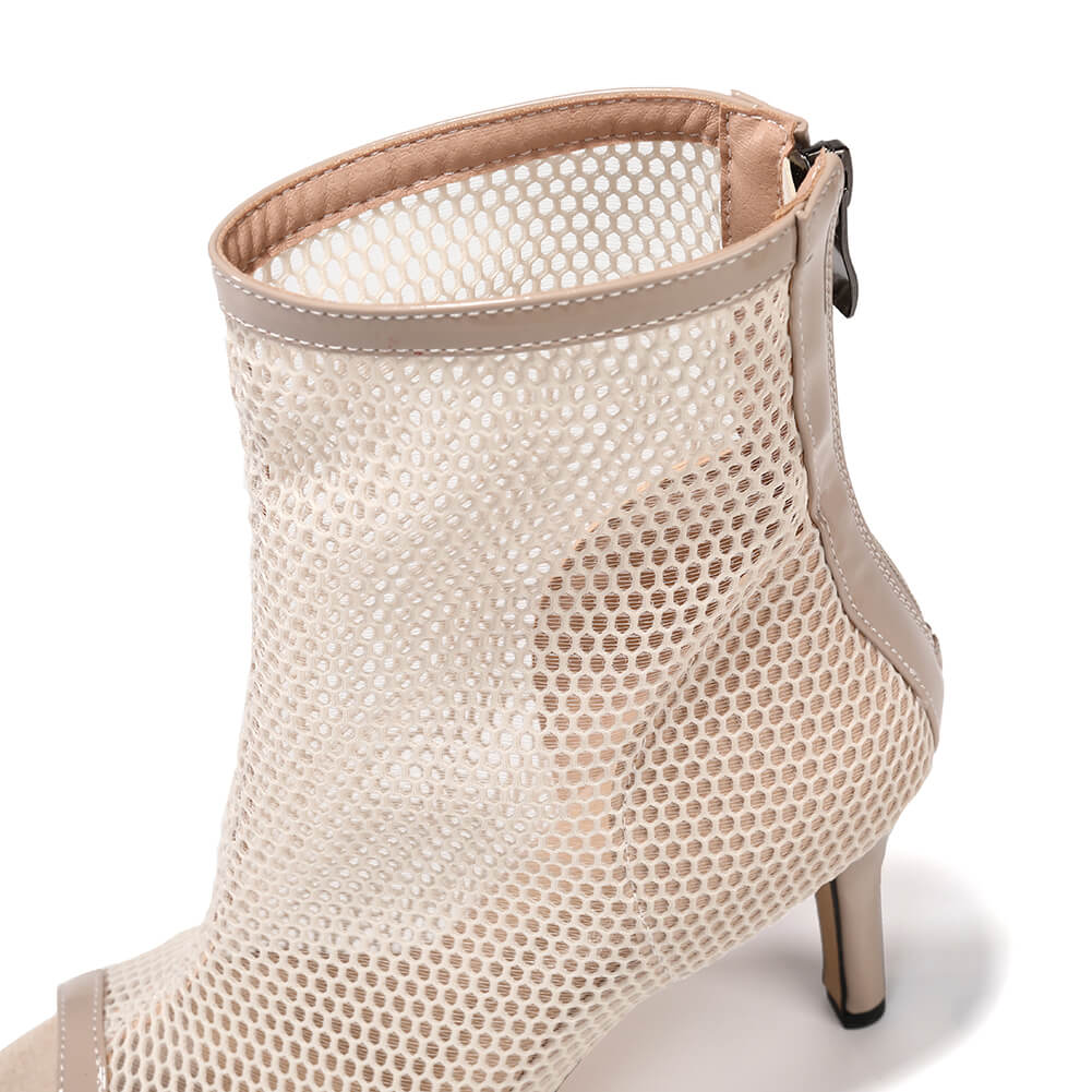 Beige Breathable Mesh Open-Toe Dance Boots