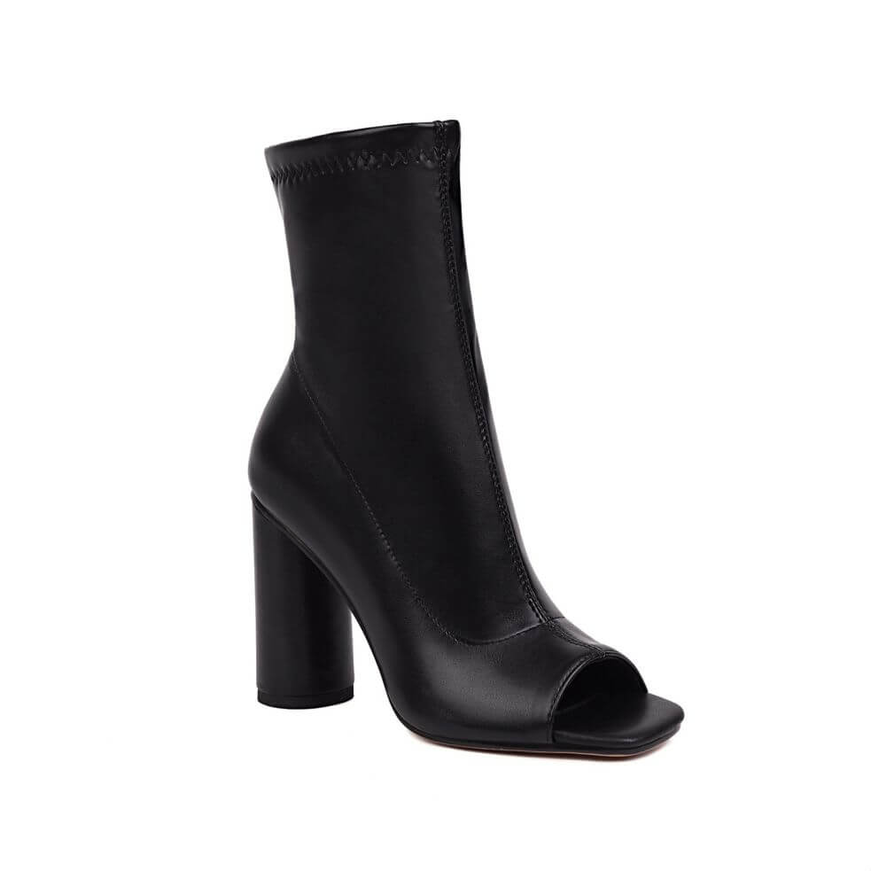 Stivaletti neri con tacco a blocco e punta aperta