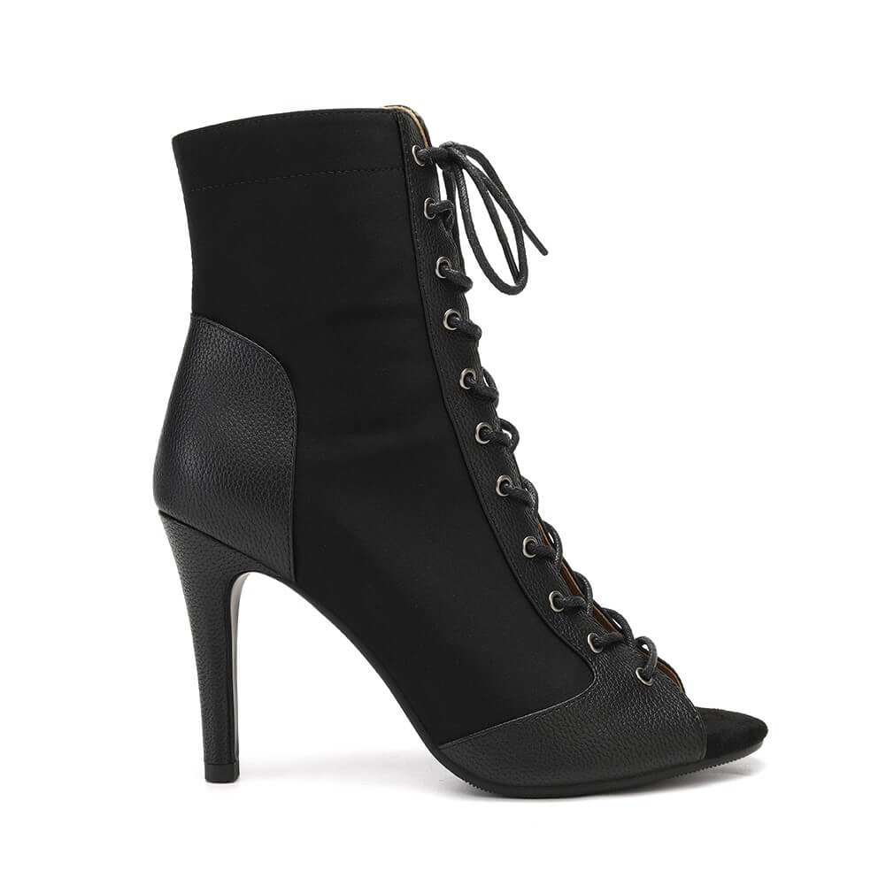 Stivali neri con lacci e tacco alto stile jazz