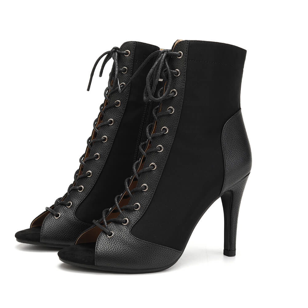 Black Lace Up Jazz High Heel Boots