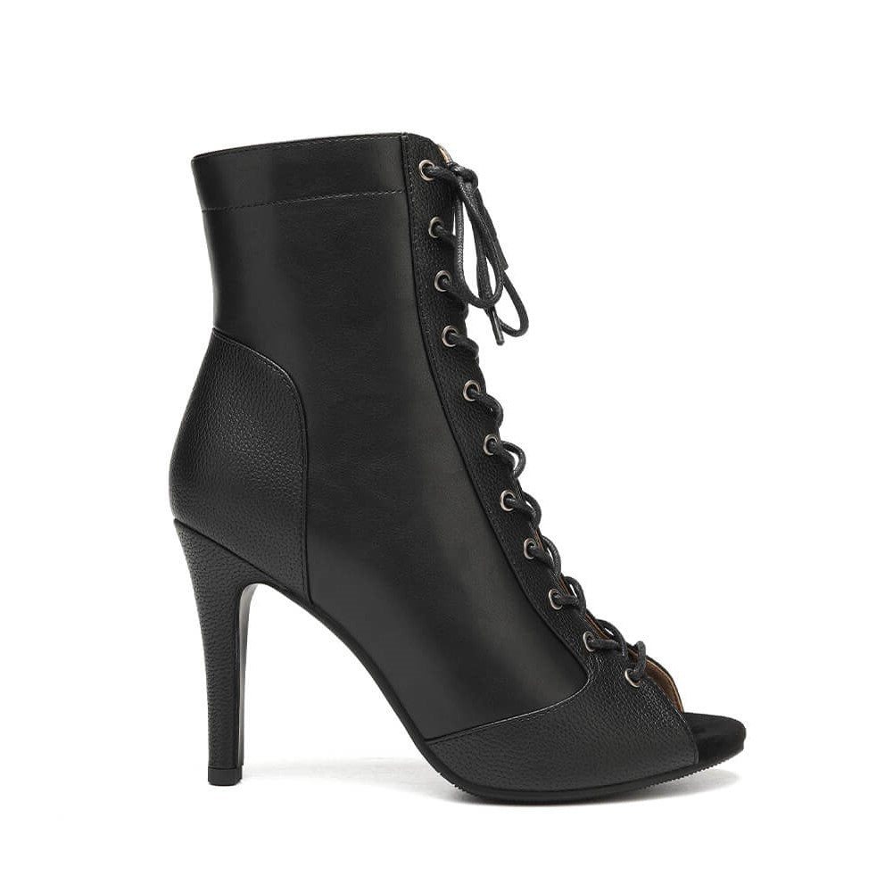 Stivali neri con lacci e tacco alto stile jazz