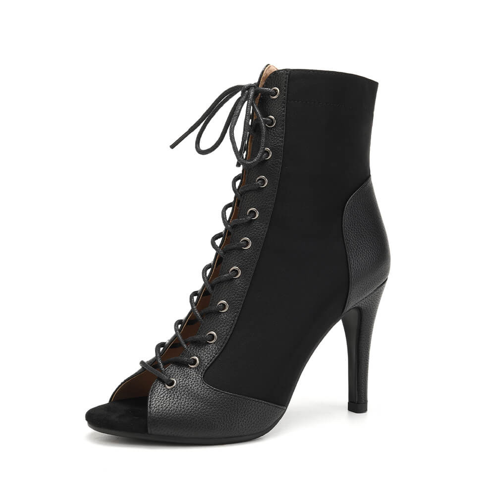 Black Lace Up Jazz High Heel Boots