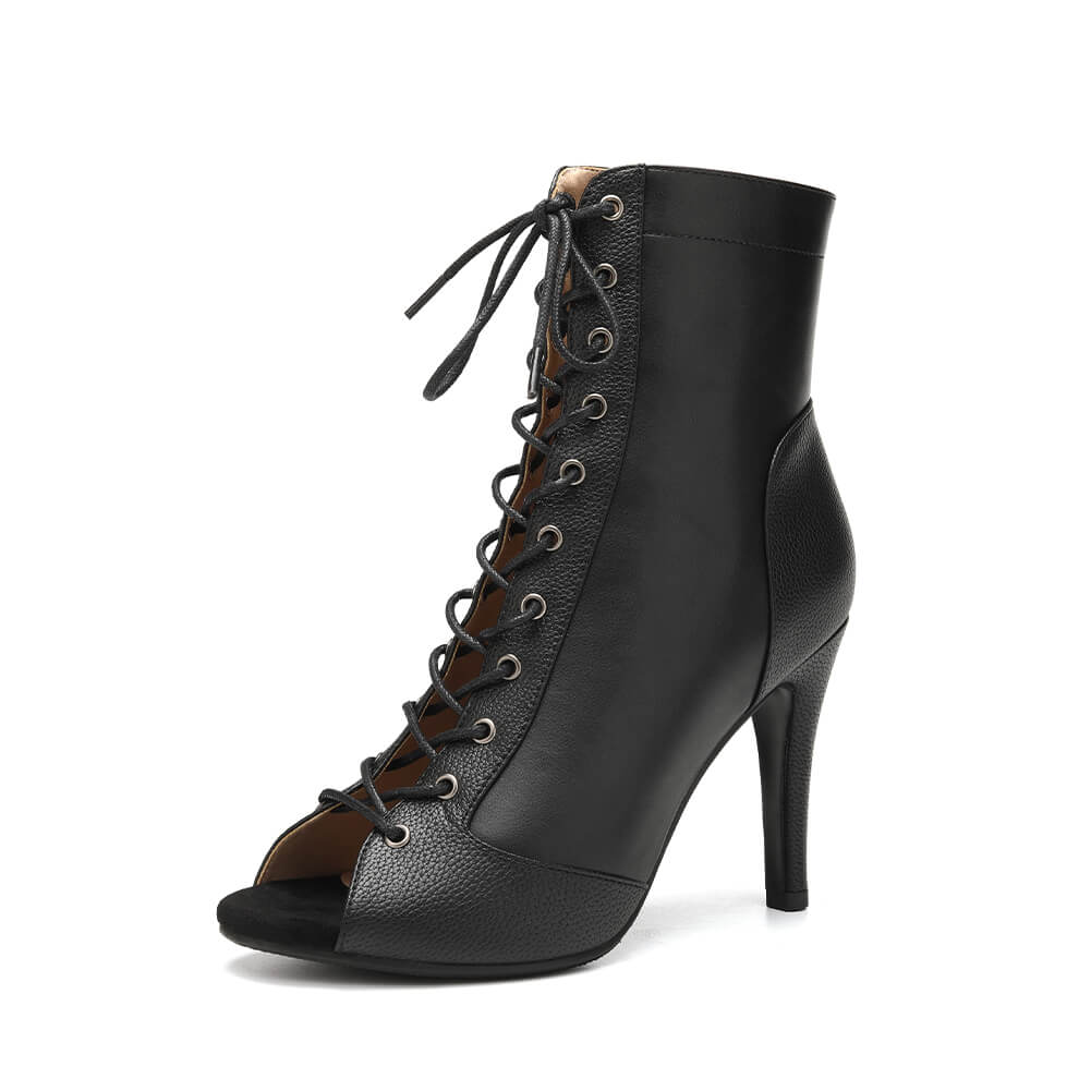 Stivali neri con lacci e tacco alto stile jazz