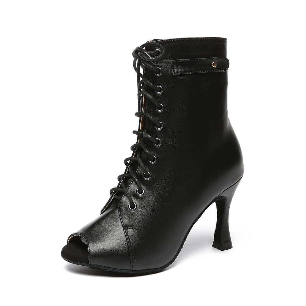 Stivaletti con tacco in pelle nera