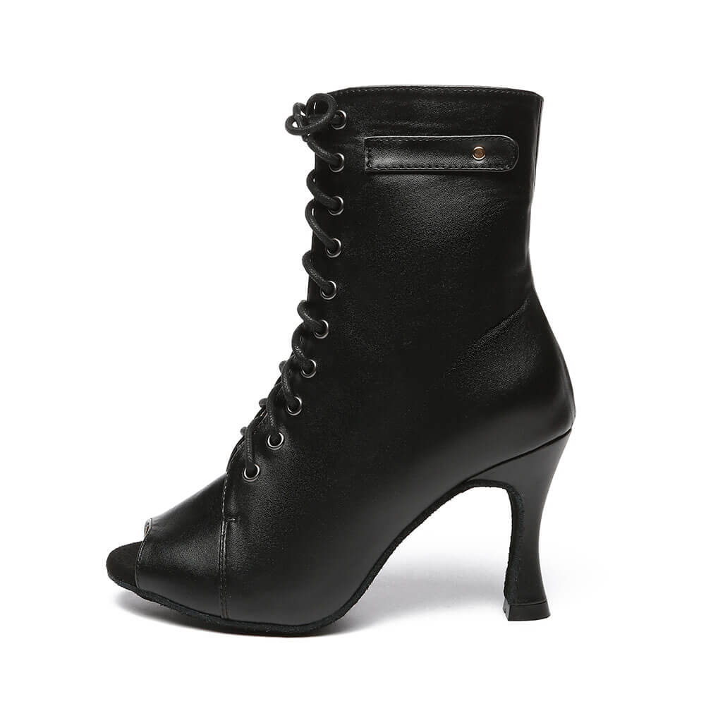 Stivaletti con tacco in pelle nera