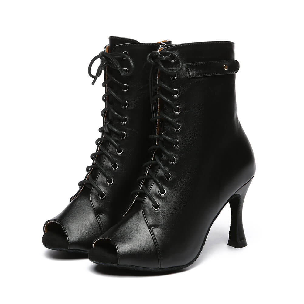 Stivaletti con tacco in pelle nera