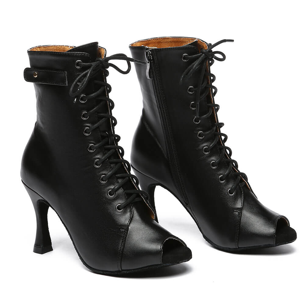 Stivaletti con tacco in pelle nera