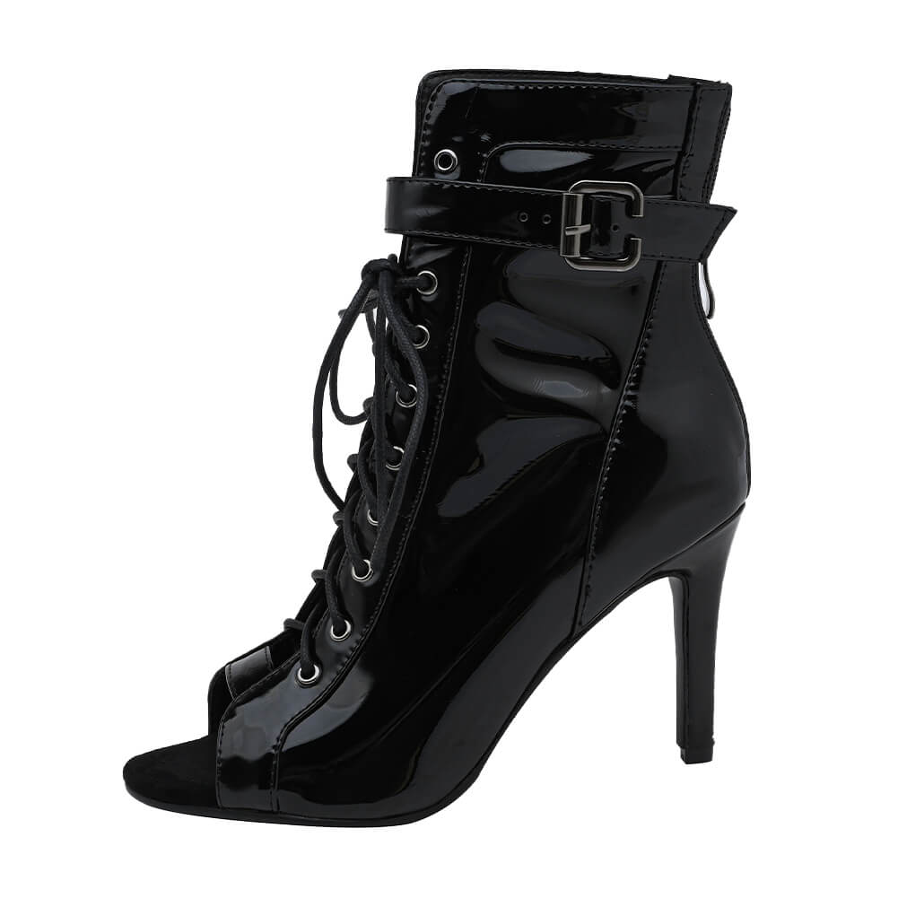 Scarpe da ballo in pelle nera con lacci