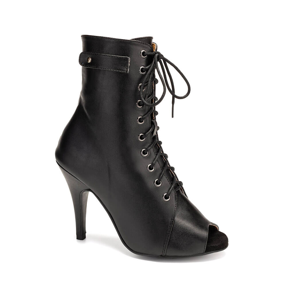 Stivaletti in pelle nera con tacco a spillo