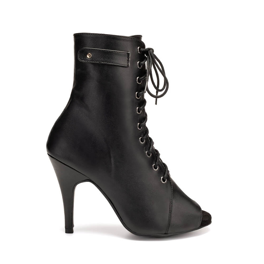 Stivaletti in pelle nera con tacco a spillo