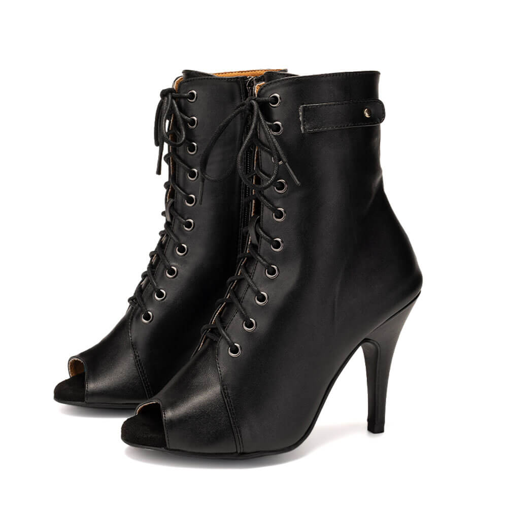 Stivaletti in pelle nera con tacco a spillo