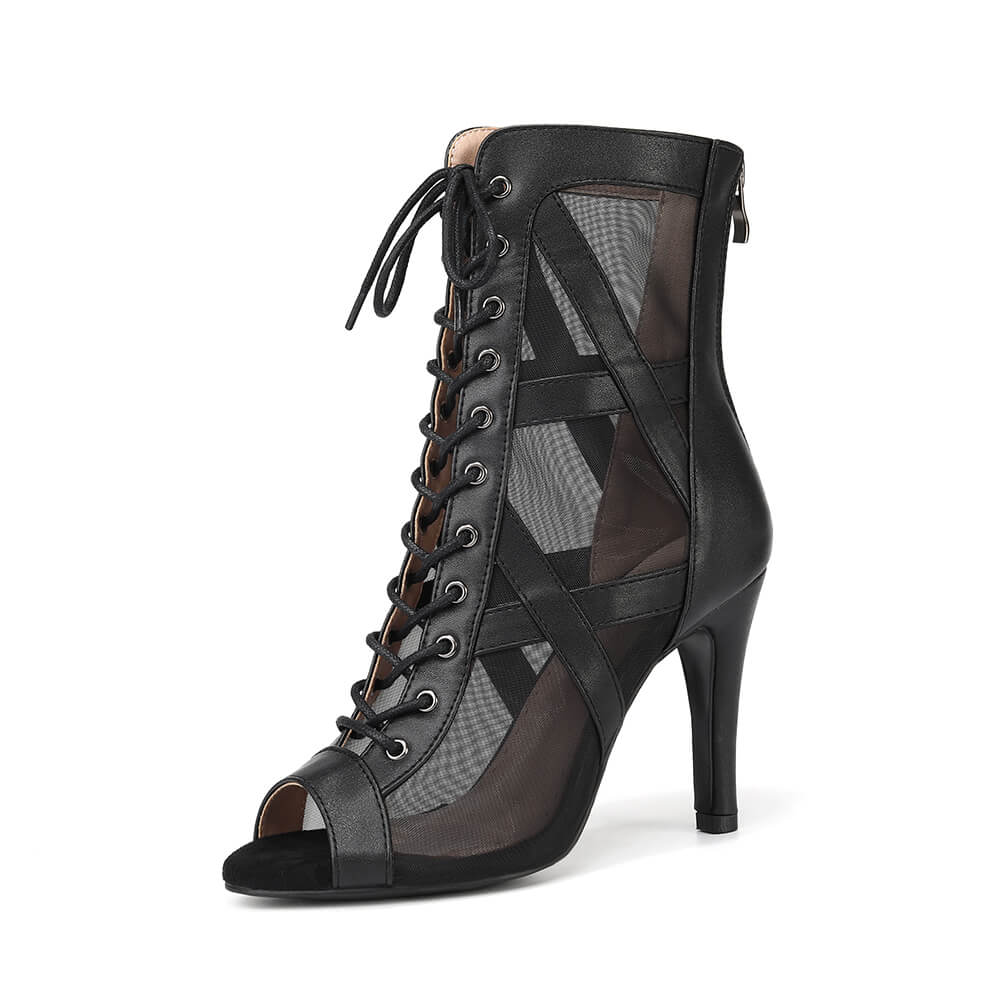 Black Mesh Cutout Dance Boots