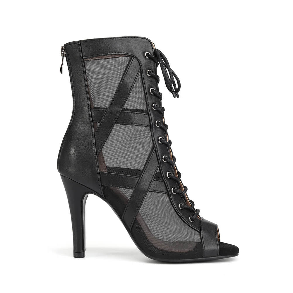 Black Mesh Cutout Dance Boots