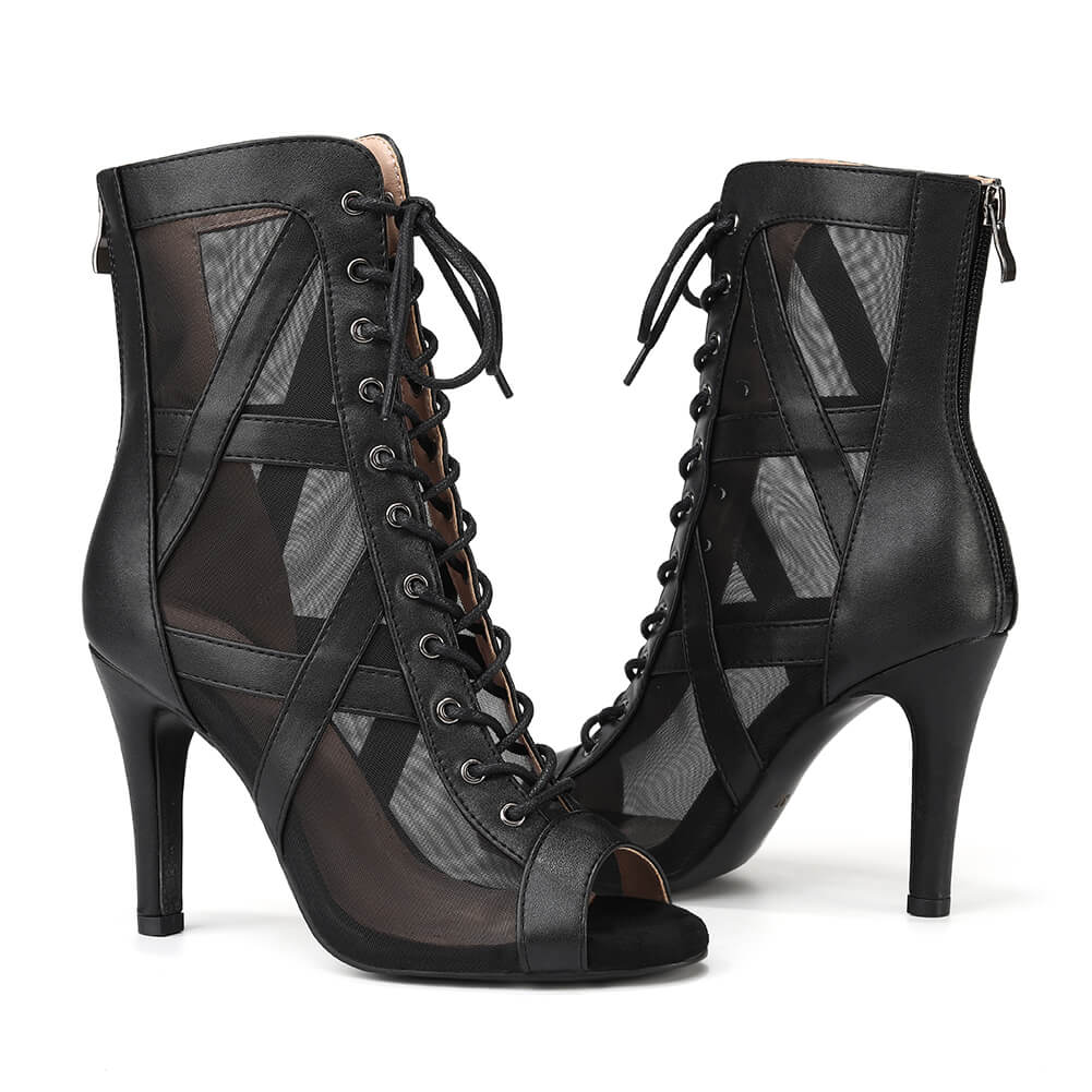 Black Mesh Cutout Dance Boots