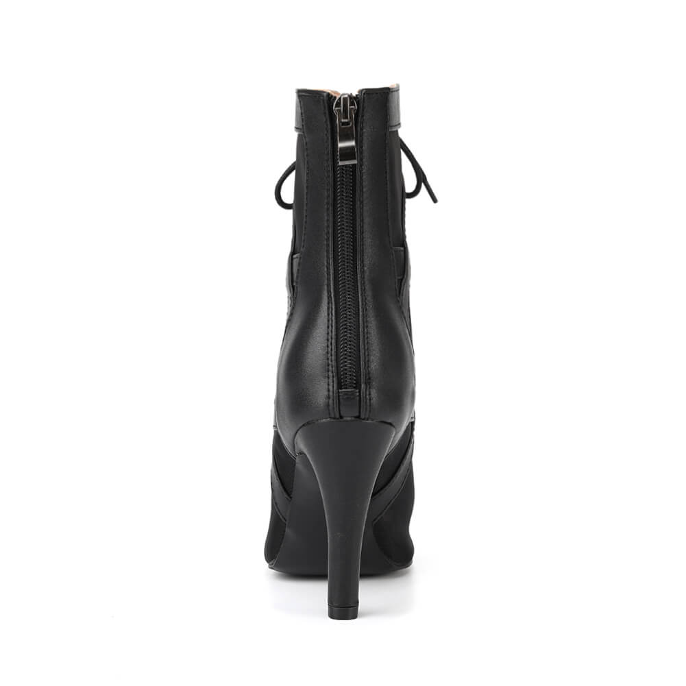 Black Mesh Cutout Dance Boots