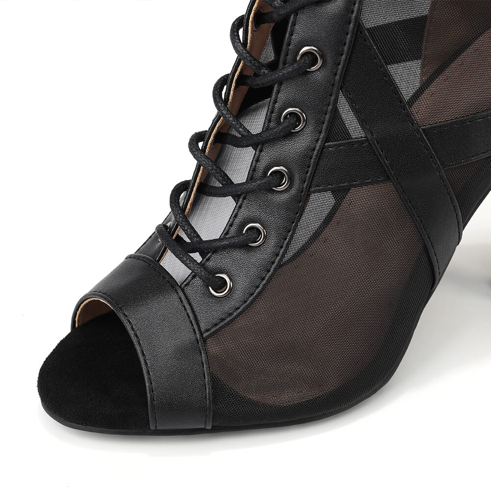 Black Mesh Cutout Dance Boots