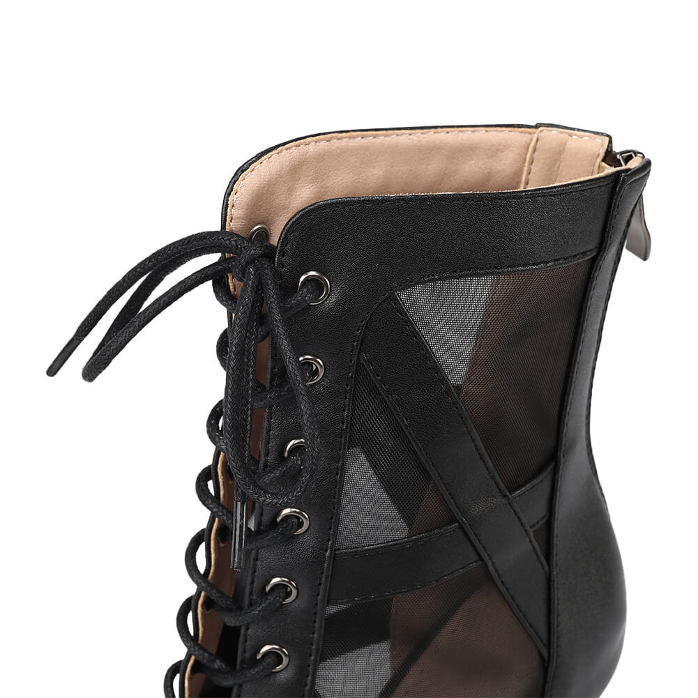 Black Mesh Cutout Dance Boots