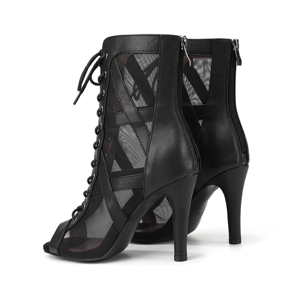 Black Mesh Cutout Dance Boots