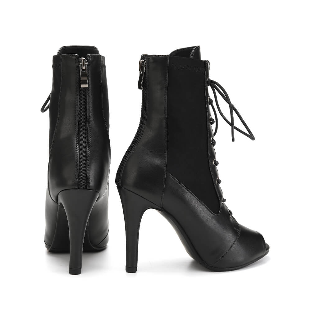 Stivali da ballo neri con punta aperta e lacci