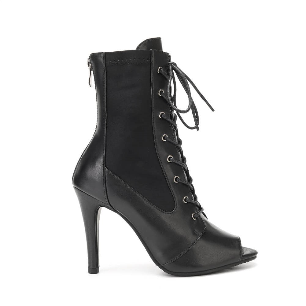 Stivali da ballo neri con punta aperta e lacci