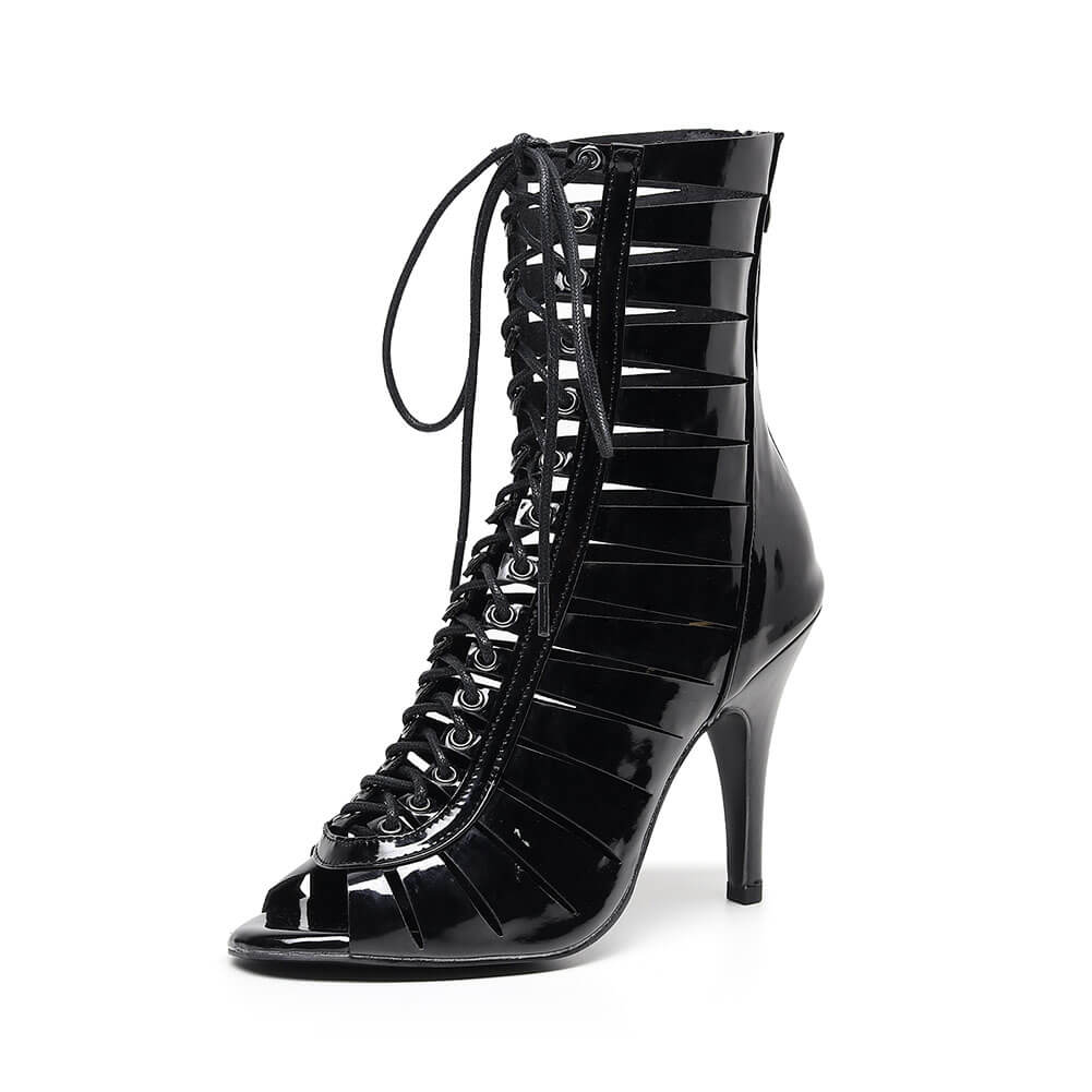 Scarpe da salsa latina nere con punta aperta