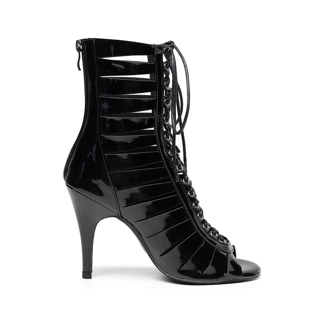 Chaussures de salsa latines noires à bout ouvert