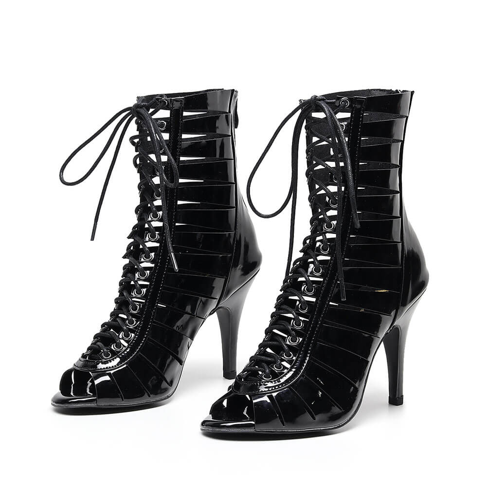Chaussures de salsa latines noires à bout ouvert