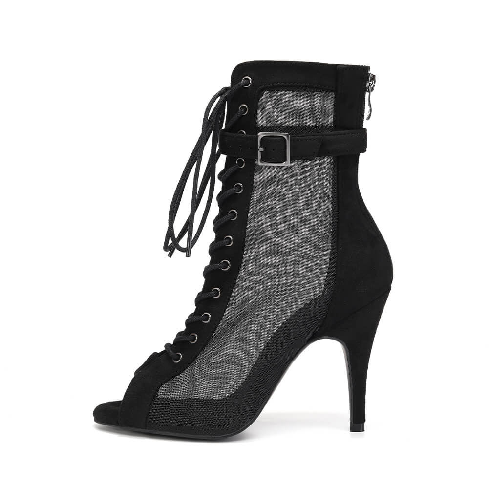 Stivaletti neri in rete con punta aperta