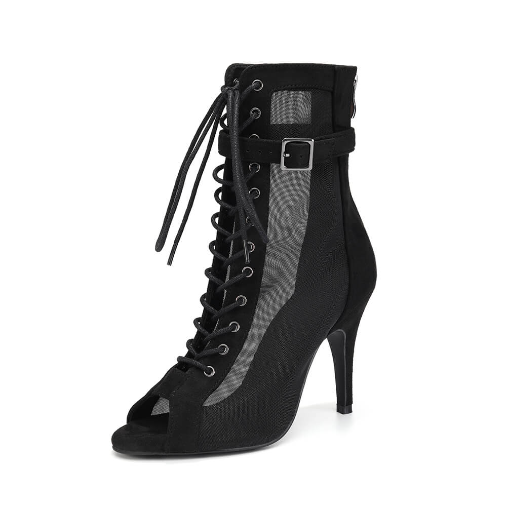 Stivaletti neri in rete con punta aperta