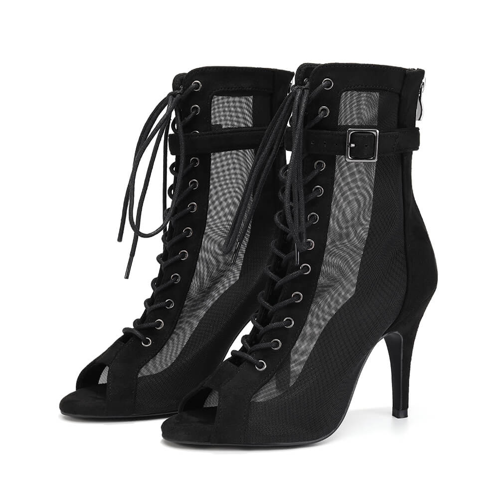 Stivaletti neri in rete con punta aperta