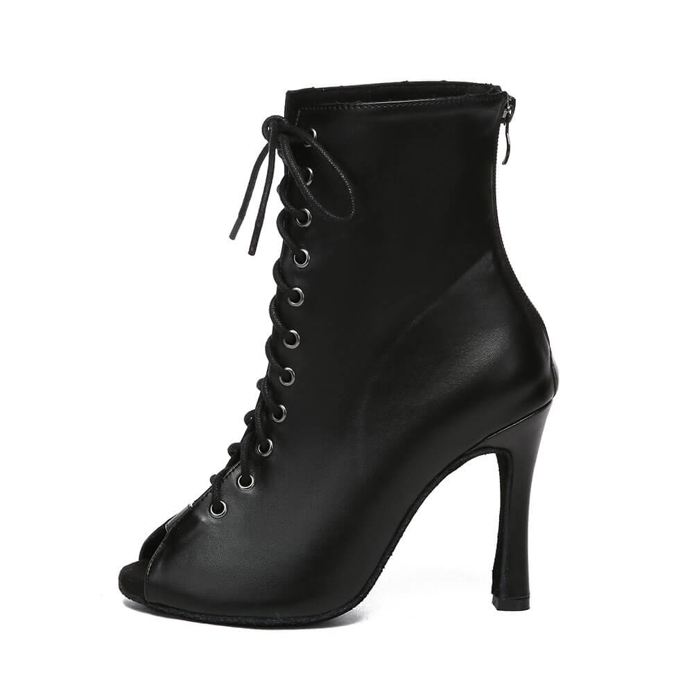 Stivaletti alla caviglia latini sexy con punta aperta neri