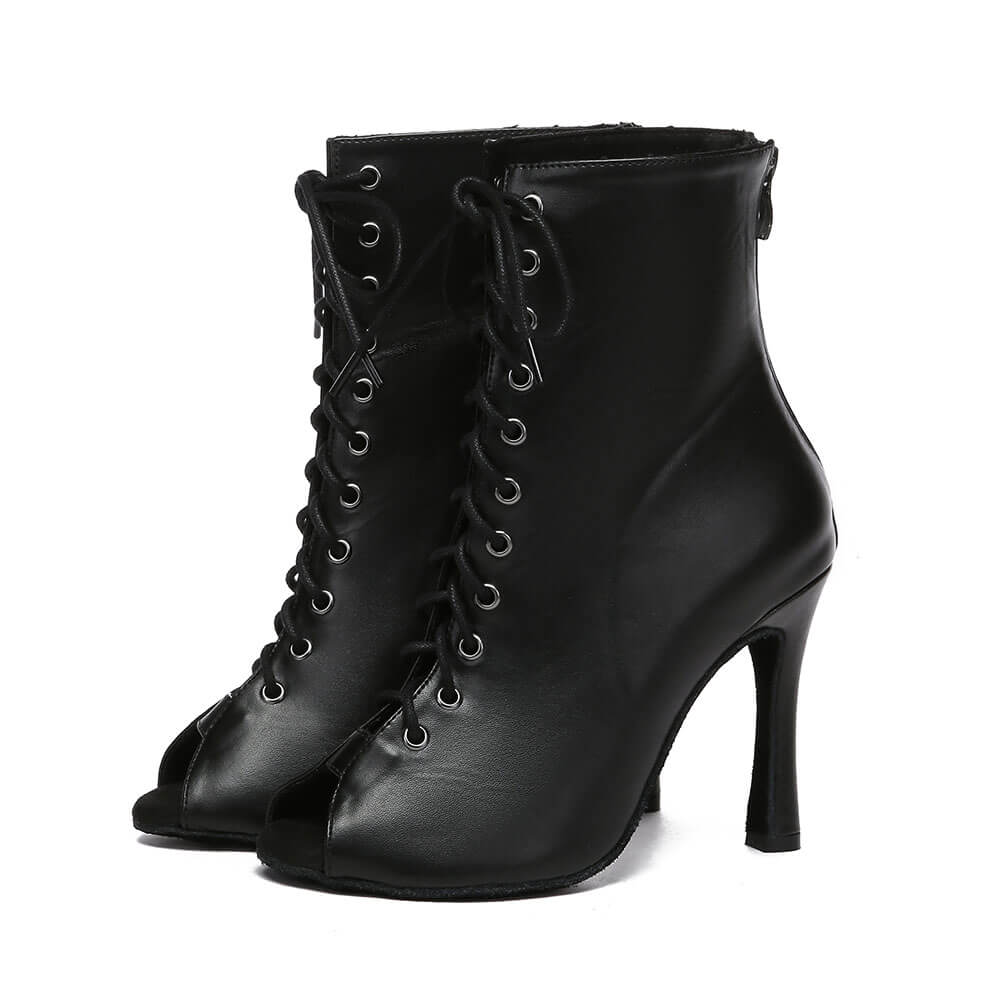 Stivaletti alla caviglia latini sexy con punta aperta neri