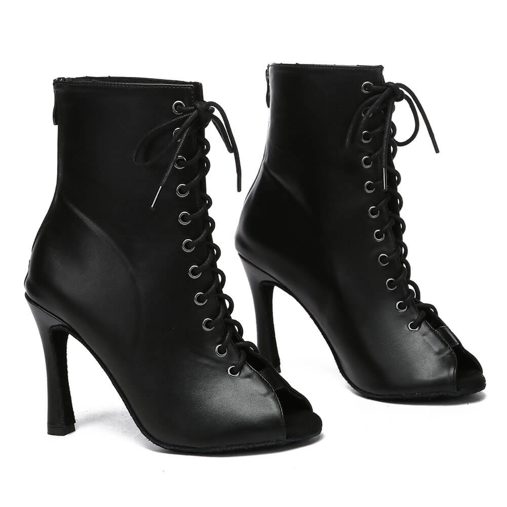 Stivaletti alla caviglia latini sexy con punta aperta neri