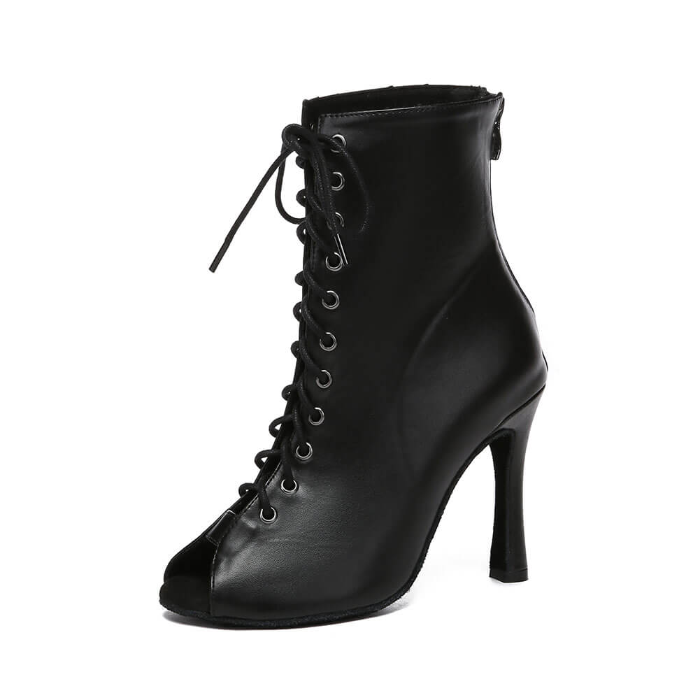 Stivaletti alla caviglia latini sexy con punta aperta neri