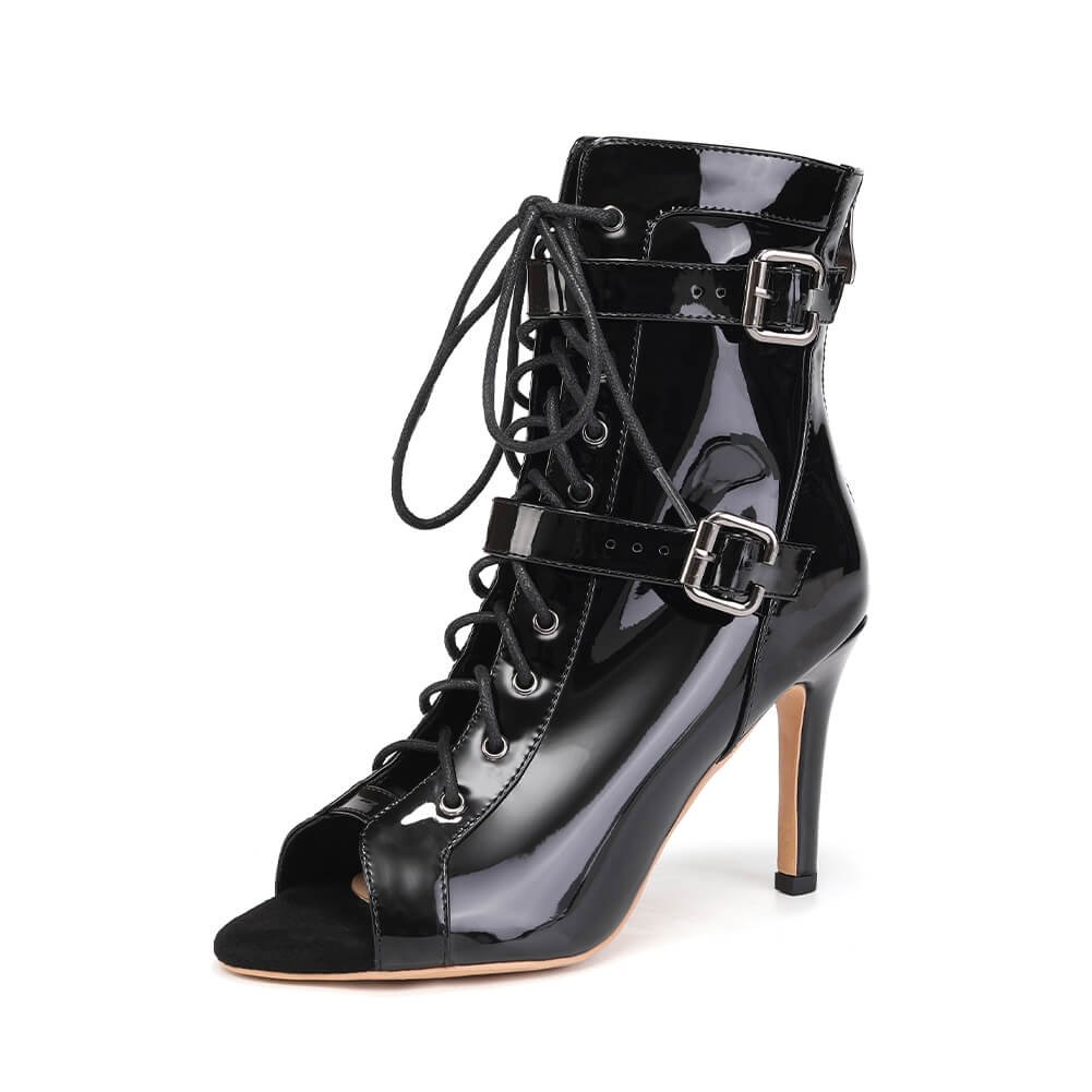 Black Patent Leather Double Buckle Jazz Boots