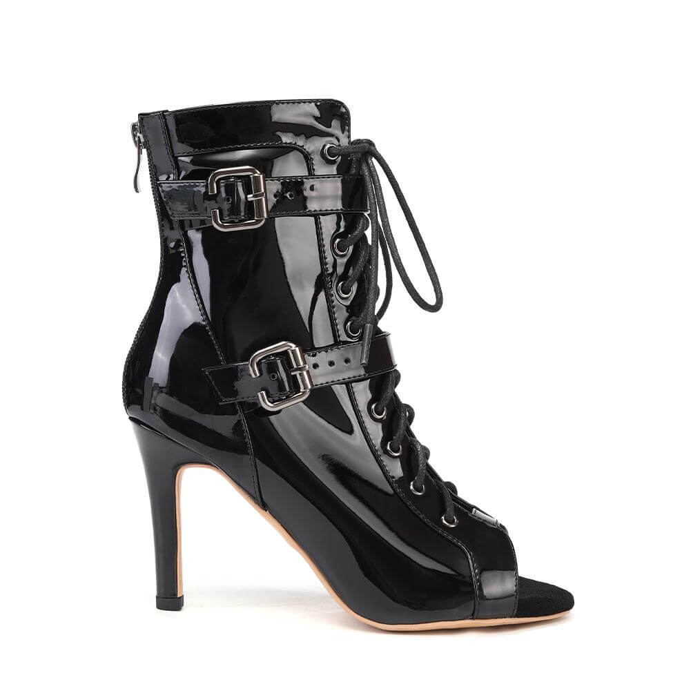 Black Patent Leather Double Buckle Jazz Boots