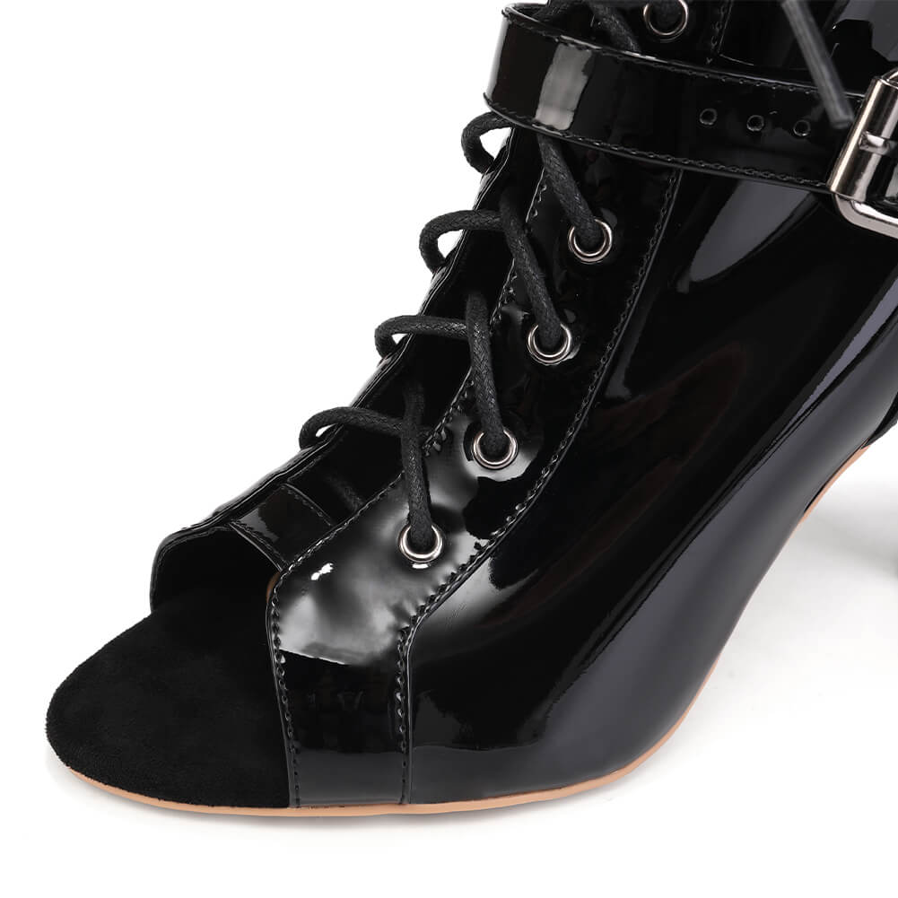 Stivaletti jazz con doppia fibbia in vernice nera