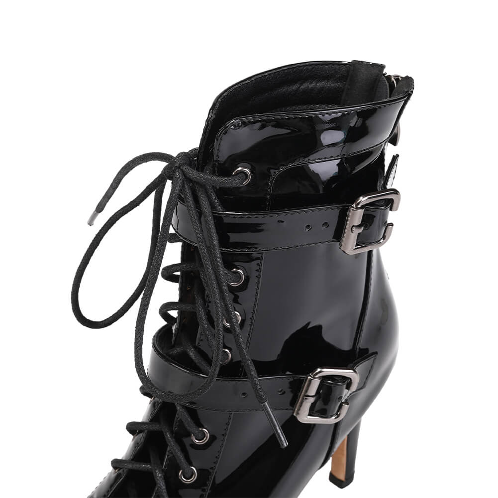 Black Patent Leather Double Buckle Jazz Boots