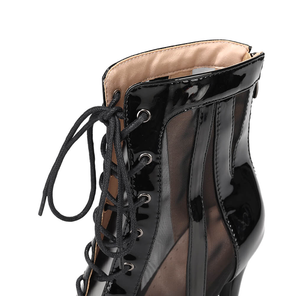 Black Patent Leather Mesh Dance Boots