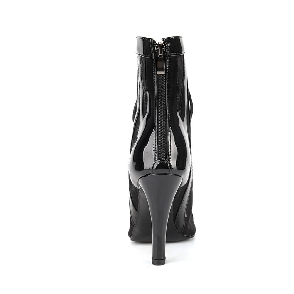 Black Patent Leather Mesh Dance Boots