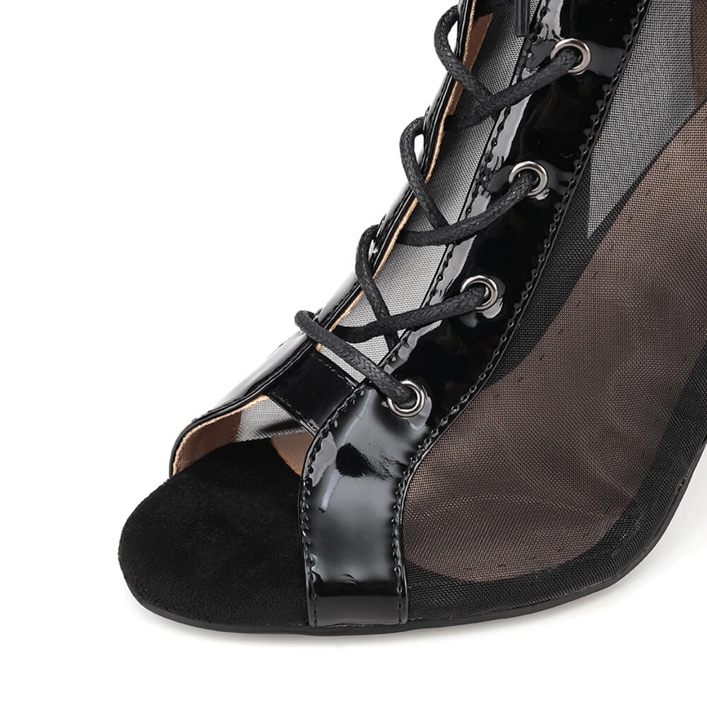 Black Patent Leather Mesh Dance Boots