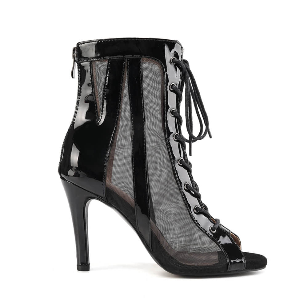 Black Patent Leather Mesh Dance Boots