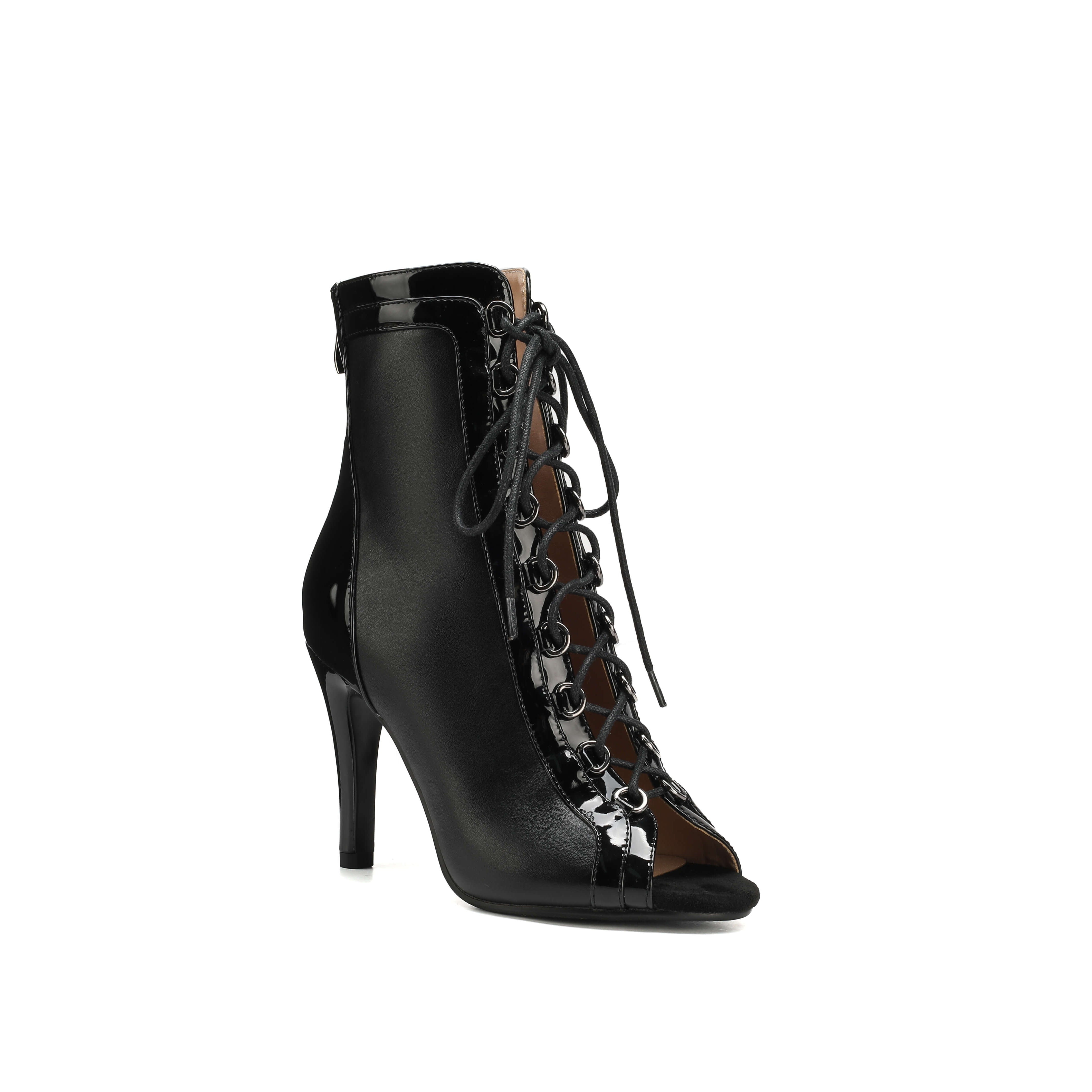Black Patent Leather Open-Toe Dance Boots