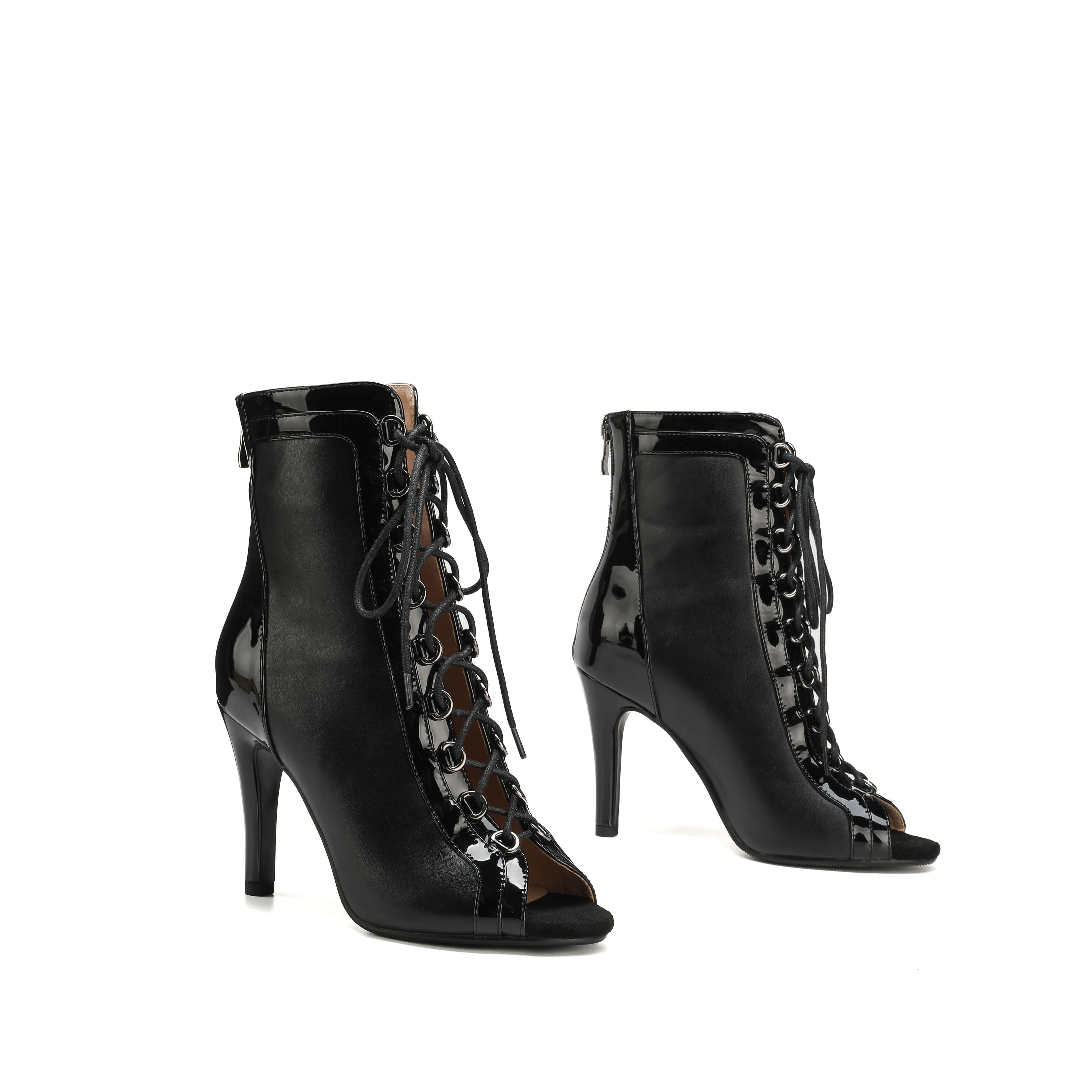 Black Patent Leather Open-Toe Dance Boots