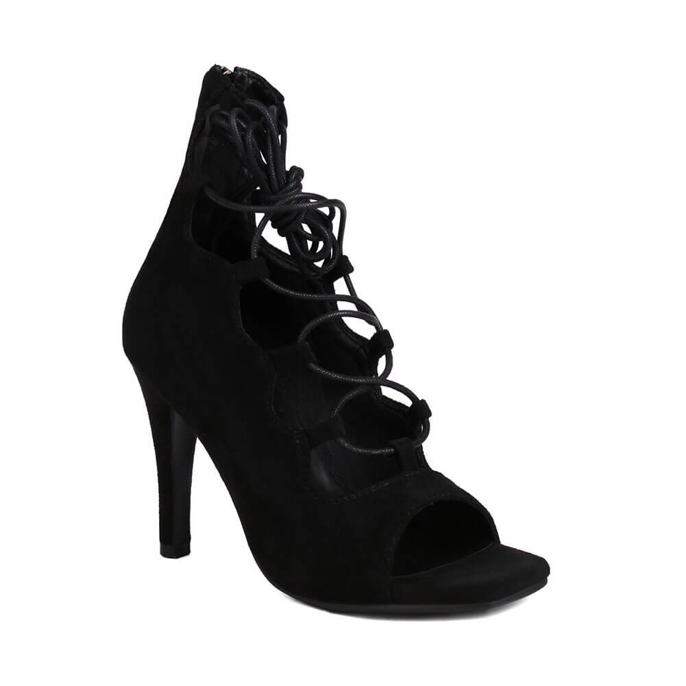 Stivali da ballo in pelle scamosciata nera con lacci