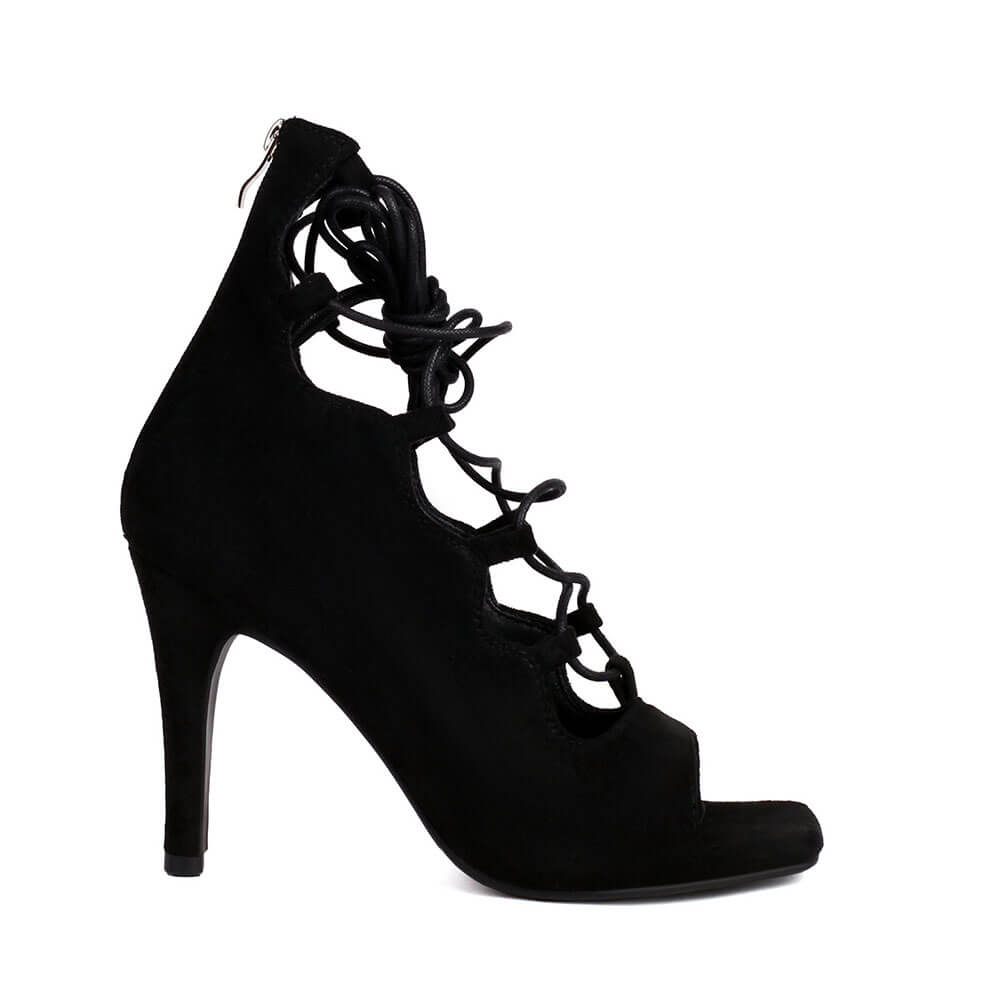 Stivali da ballo in pelle scamosciata nera con lacci